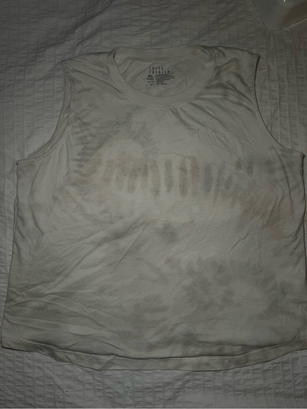 Love & Cherish Crewneck Sleeveless Tank Top Cream & Brown TieDye Tint Muscle Tee